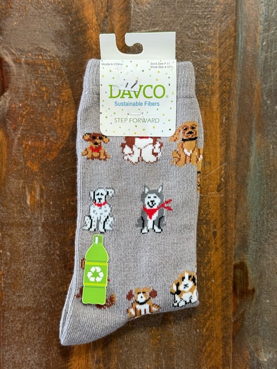 Davco Accessories - Davco Women’s Dog Print Socks in  Grey Sustainable Fiber Crew Socks NWT